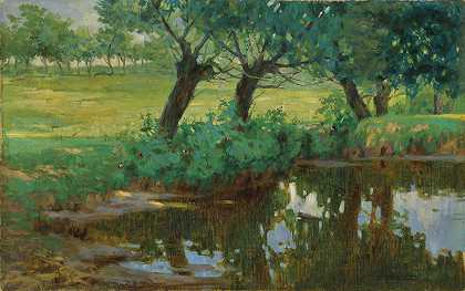 在安静的池塘里`A Quiet Pond (1902) by Pietro Fragiacomo