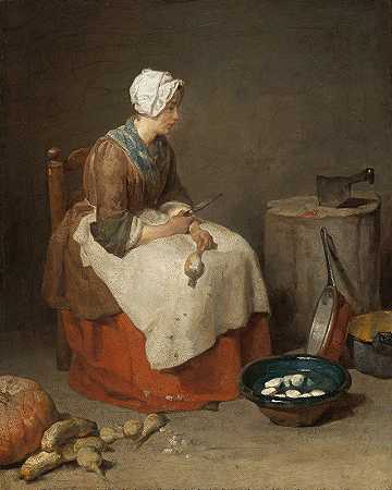 厨房女仆`The Kitchen Maid (1738) by Jean-Baptiste-Siméon Chardin