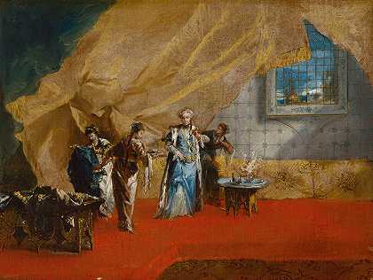 在苏丹娜在哈里姆喝咖啡`A Sultana taking Coffee in the Harem (1742~43) by Giovanni Antonio Guardi
