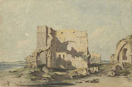 Lindisfarne Apbey Op Holy Island，诺森伯兰`Lindisfarne Abbey op Holy Island, Northumberland (1830) by John Varley