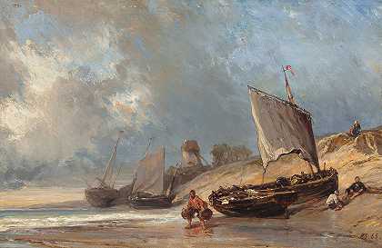 低潮渔民`Pêcheurs à marée basse (1855) by Eugène Isabey