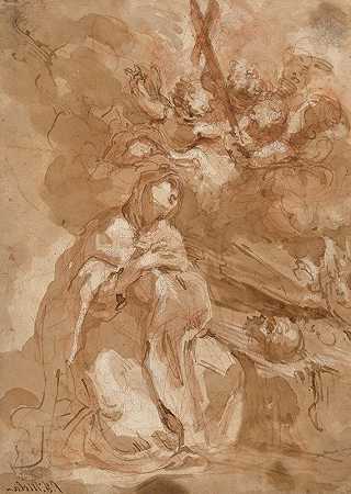 `A Female Saint Contemplating a Crucifix (1745) by Giovanni Antonio Guardi