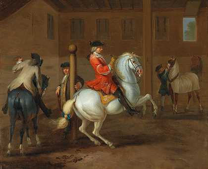 `A Cavalier On A Gray Horse In A Riding School by Johann Georg de Hamilton