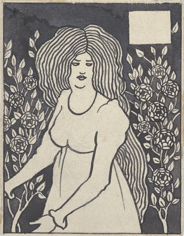 `Long`haired Woman in Front of Tall Rosebushes (1894) -