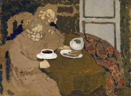 两个女人在喝咖啡`Two Women Drinking Coffee (c. 1893) by Édouard Vuillard