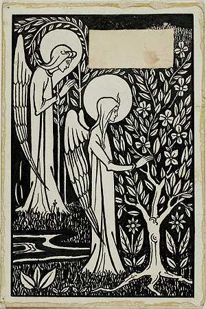 装饰研究两个天使`Decorative Study; Two Angels (1892~98) by Aubrey Vincent Beardsley