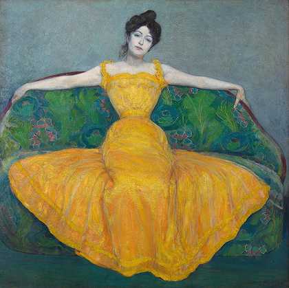 黄衣女士`Dame in Gelb (1899) by Max Kurzweil