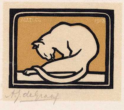 打蜡猫`Zich wassende kat (1918) by Julie de Graag
