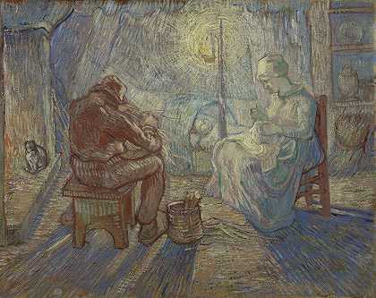 晚上（小米之后）`Night (After Millet) by Vincent van Gogh