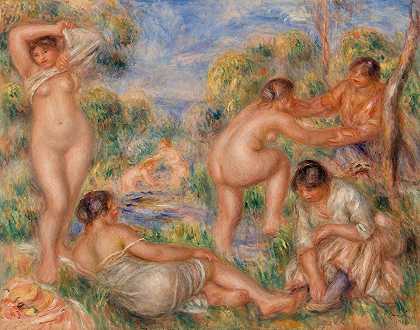 游泳队`Bathing Group (1916) by Pierre-Auguste Renoir
