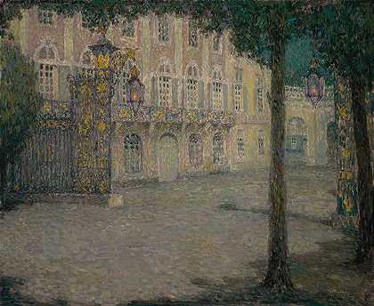 月光下的采石场，南希`La Place de la Carrière au clair de lune, Nancy (1927) by Henri Le Sidaner