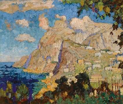 卡普里索拉罗山风景`View Of Monte Solaro, Capri by Konstantin Ivanovich Gorbatov