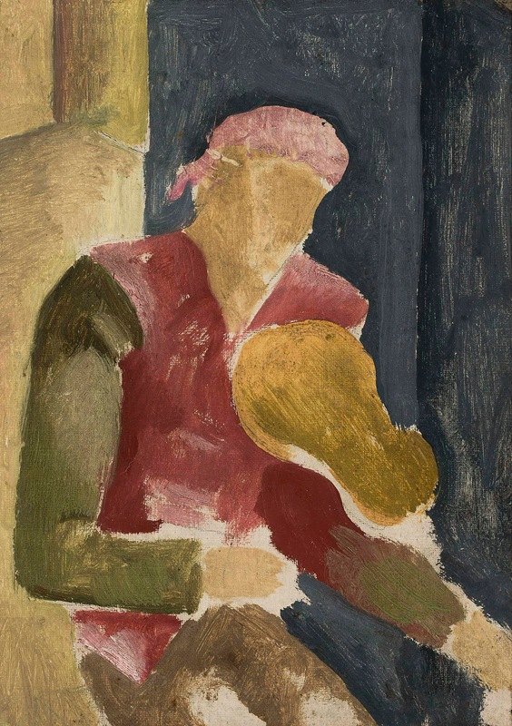 吉他手`Man playing the guitar (1924) by Eugeniusz Zak