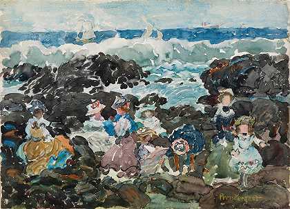 冲浪，科哈斯特`Surf, Cohasset (c.1900–5) by Maurice Prendergast