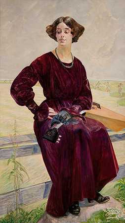 完成的歌曲——罗莎·阿列克桑德罗维奇的肖像`The Finished Song – Portrait of Róża Aleksandrowicz (1919) by Jacek Malczewski