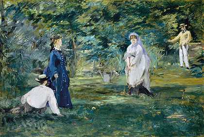槌球游戏`A Game of Croquet (1873) by Édouard Manet