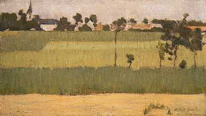 村庄的郊区`The Outskirts of a Village (ca. 1880) by Edmond Francois Aman-Jean