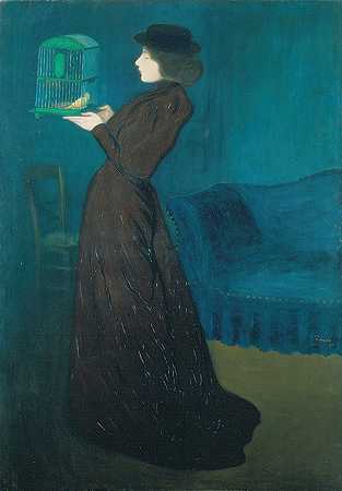 带鸟笼的女人`Woman with a Birdcage (1892) by József Rippl-Rónai