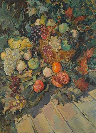 水果静物画`Still Life With Fruit (1927) by Konstantin Alexeevich Korovin