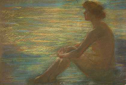 赤身裸体对着大海`Nude against Sea by Alice Pike Barney