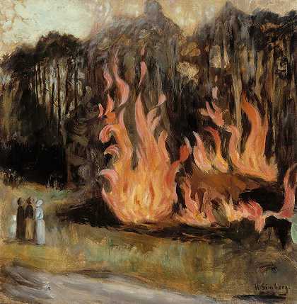 篝火`Bonfires (1890 1917) by Hugo Simberg