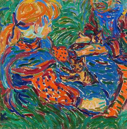 Zwei mit Katzen spielende Mädchen`Zwei mit Katzen spielende Mädchen (1907) by Ernst Ludwig Kirchner
