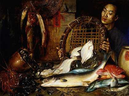 中国鱼贩`The Chinese Fishmonger (1881) by Theodore Wores