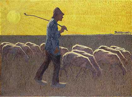 牧羊人`Shepherd with Sheep (1900 ~ 1945) by Cornelis Albert van Assendelft