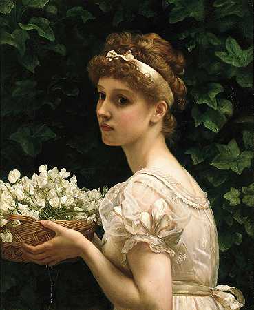 豌豆开花`Pea Blossoms (1890) by Edward John Poynter