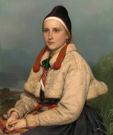 来自达拉恩的女孩`Girl from Dalarne (1843~1876) by Joseph Henri François van Lerius