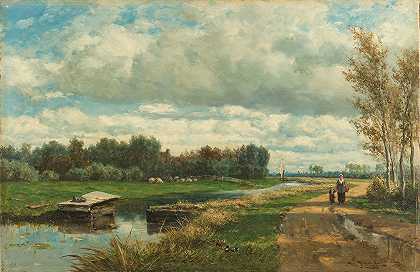 海牙周边的景观`Landscape in the Environs of The Hague (c. 1870 ~ c. 1875) by Willem Roelofs