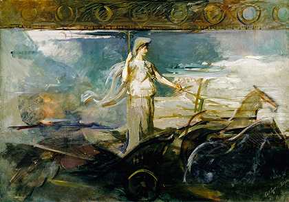 密涅瓦在战车里`Minerva in a Chariot (1894) by Abbott Handerson Thayer