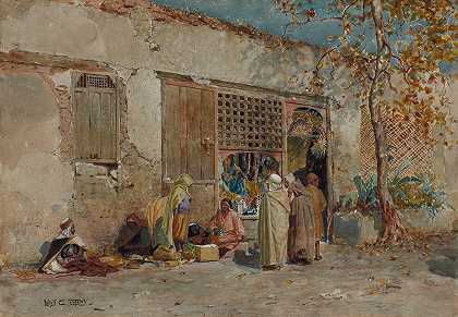 摩洛哥场景`Moroccan Scene (c. 1871) by Louis Comfort Tiffany