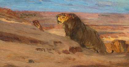 沙漠中的狮子`Lions in the Desert (ca. 1897 1900) by Henry Ossawa Tanner
