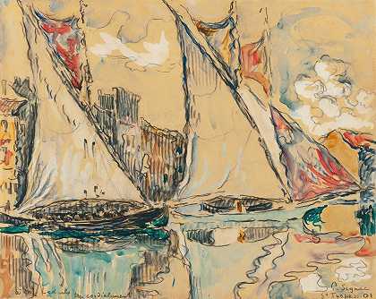 圣特罗佩斯，帆在干`Saint~Tropez, Voiles Au Sec (1901) by Paul Signac