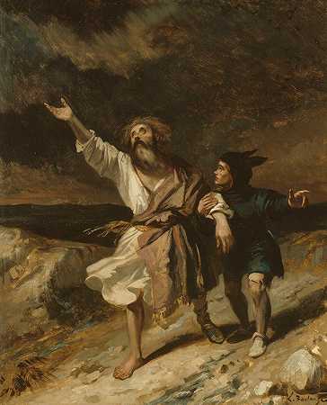 暴风雨中的李尔王和他的疯子`King Lear And His Madman During The Storm (1836) by Louis Candide Boulanger