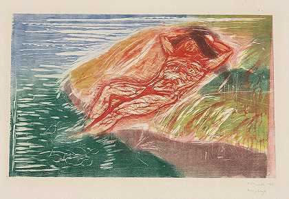 日光浴`Sunbathing I (1915) by Edvard Munch