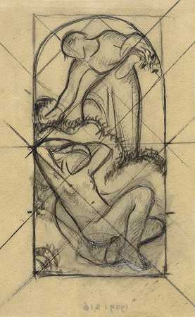 设计与穿着和裸体的女人`Ontwerp met geklede en naakte vrouw (1878 1938) by Richard Nicolaüs Roland Holst