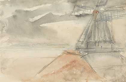 移动式风磨`Molen bij bewogen lucht (1834 1911) by Jozef Israëls