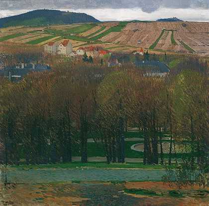 从海利根施塔特到努斯堡的风景`Blick von Heiligenstadt auf den Nußberg (1903) by Carl Moll
