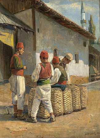 洗衣工`The Laundrymen (1908) by Spiro Bocaric