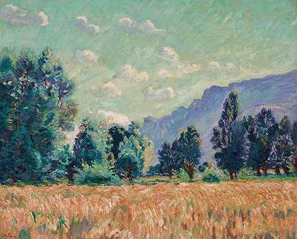 庞查拉，伊斯雷山谷，谷底的格兰尼埃山`Pontcharra, Vallée de l’Isère, le Mont Granier dans le fond (1901) by Armand Guillaumin
