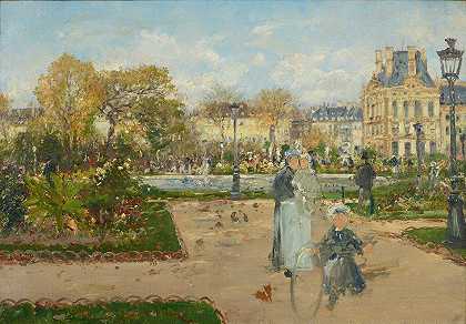 在登图伊莱里亚`In Den Tuilerien (1888) by Theodor Von Hörmann