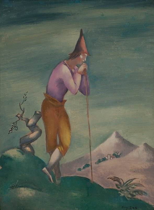 流浪者风景`Krajobraz z wędrowcem (1920) by Eugeniusz Zak