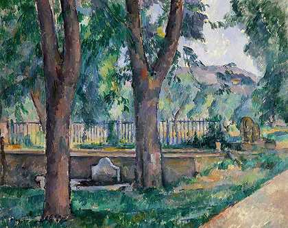 贾斯德布芬的游泳池`The Pool at Jas de Bouffan (ca. 1885–86) by Paul Cézanne