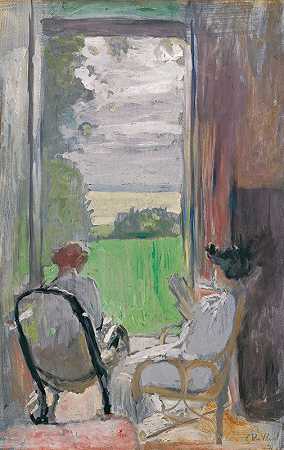 露西·赫塞尔和珍妮·施特劳斯`Lucy Hessel Et Jeanne Strauss Aux Étincelles (1902) by Édouard Vuillard