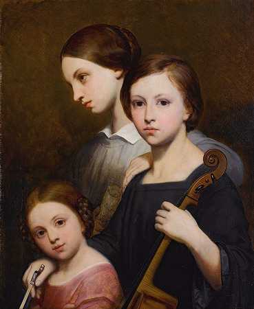 勒内、塞西尔和路易丝·弗朗索姆的肖像`Portrait of René, Cécile and Louise Franchomme by Ary Scheffer