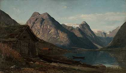 来自田地（Suppheller）`Fra Fjærlandsfjorden (Supphellebreen) (1877) by Amaldus Nielsen