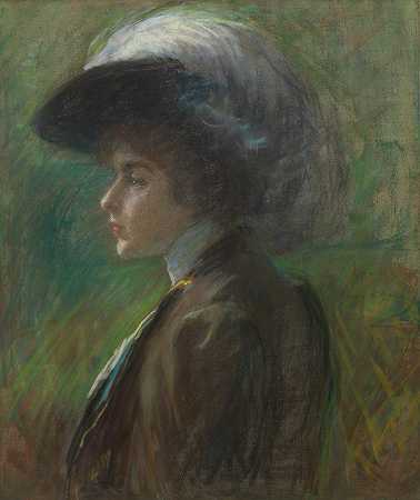 羽毛帽`The Feathered Hat (1908) by Alice Pike Barney