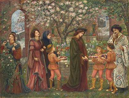 绿色花园`The Enchanted Garden (1889) by Marie Spartali Stillman